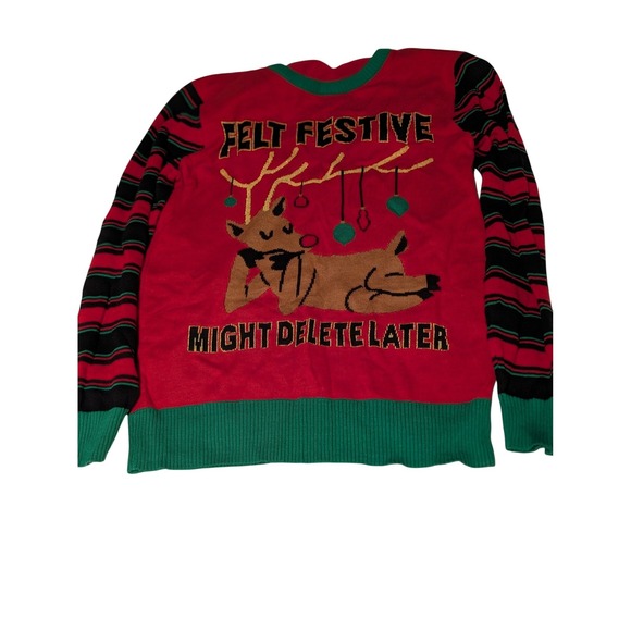 Mighty Fine Sweaters - Mighty Fine Felt Festive Might Delete Later Reindeer Ugly Christmas Sweater XS